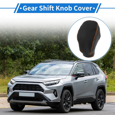 Toyota RAV4 Gear Shift Knob Cover Black Orange Faux Leather (2019–2024)