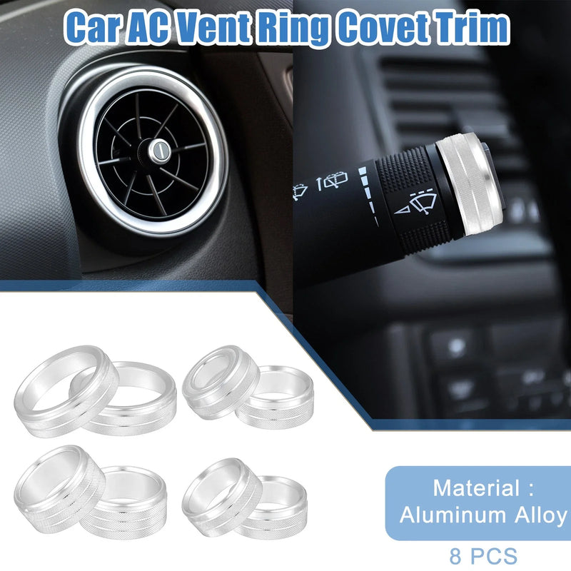 GMC Sierra Aluminum Alloy Silver Tone 8 Pcs Car AC Vent Ring Cover Trim