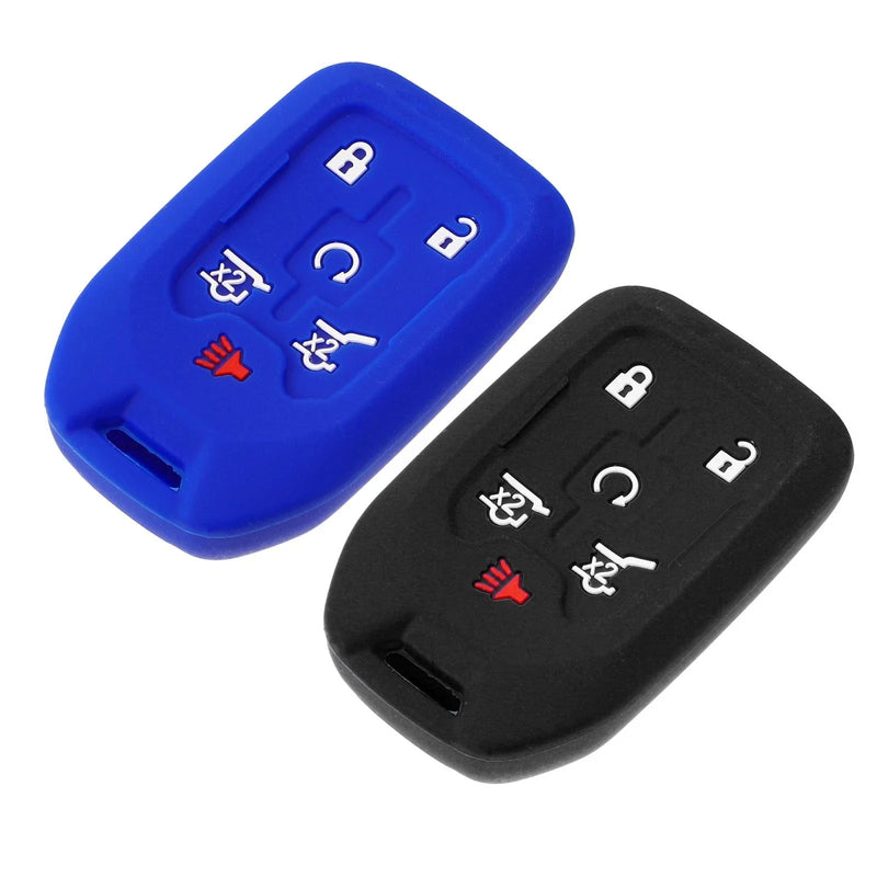 Chevrolet Suburban Silicone Key Fob Case Cover Black Blue (2015-2020)