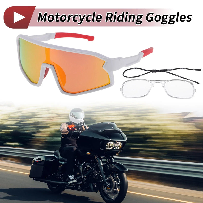 Motorcycle Riding Goggles Red Lens White Red Frame PC Tri-Acetyl Cellulos UV400