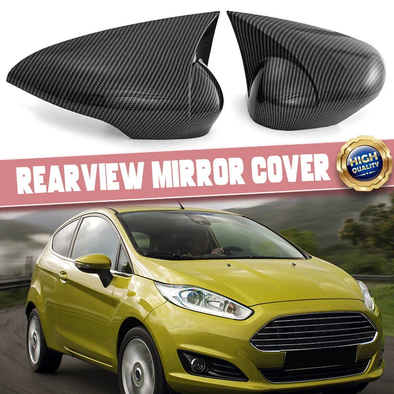 Ford Fiesta Mk7 Carbon Black Rearview Door Side Mirror Cover Caps (2012-2016)