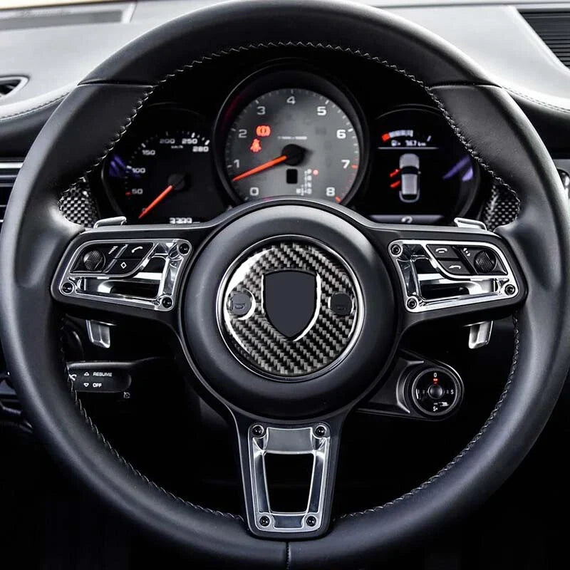 Porsche Macan Real Carbon Fiber Steering Wheel Logo Cover Trim Fit