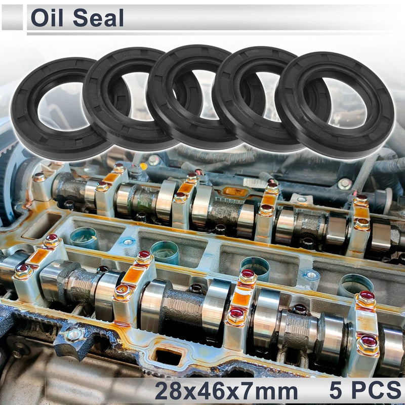 Oil Seal Rotary Shaft Seal TC Seal Ring Nitrile Rubber 28x46x7mm Black 5 Pcs