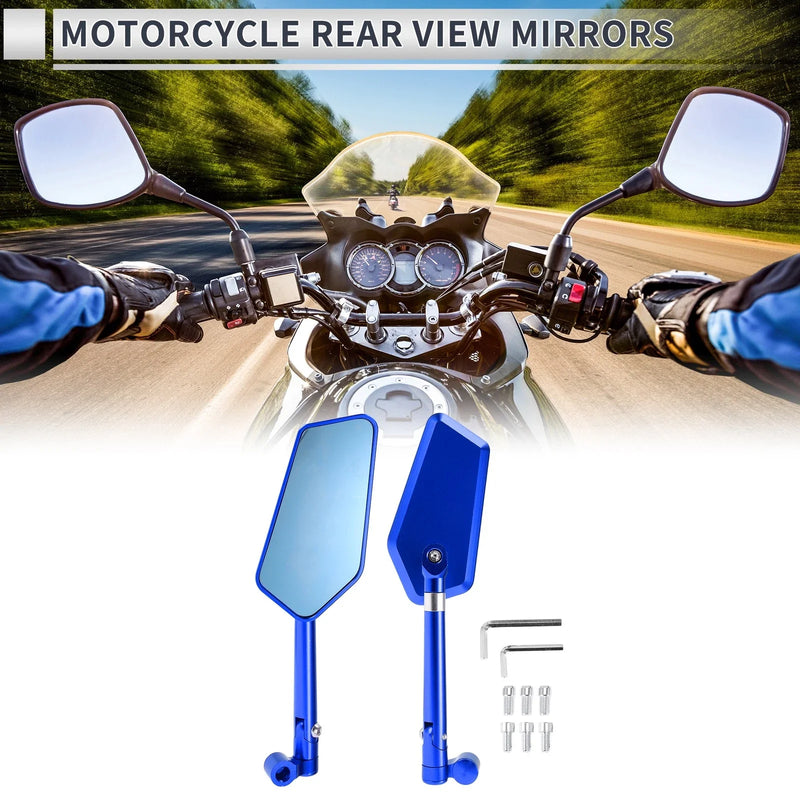 M8/M10 Motorcycle Rear View Mirror Handlebar Mirror Blue Aluminum Alloy 1 Set
