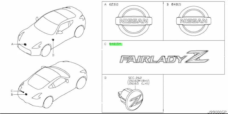 NISSAN FairladyZ Emblem / 1 x Rear Trunk Badge (2009–2020)