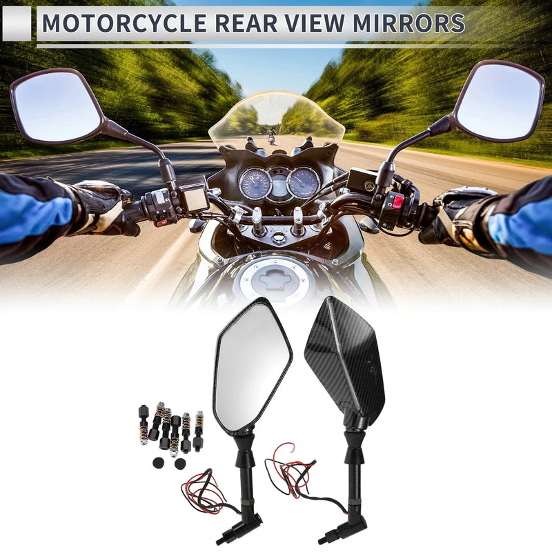 Motorcycle M8/M10 Rear View Mirrors Handlebar Mirrors Carbon Fiber Pattern Black