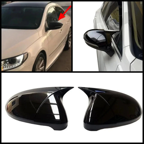 VW Passat CC Side View Mirror Covers Gloss Black 2 Piece (2009-2011)