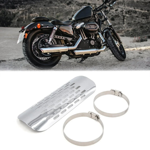 Make Model 7.2" Motorcycle Exhaust Muffler Pipe Heat Shield Cover Heel Guard Silver Tone