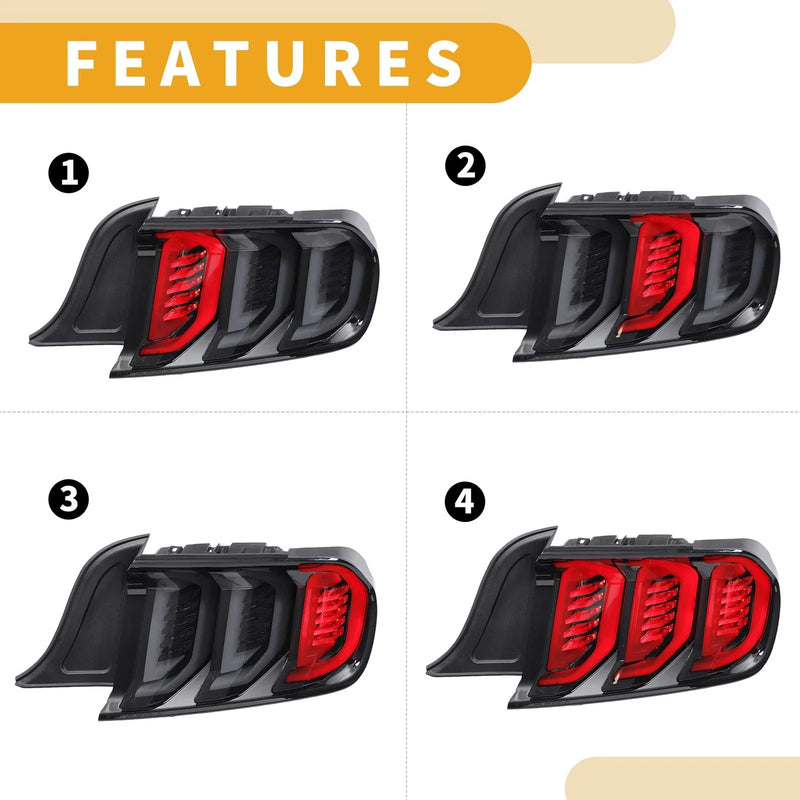 Dodge Ford Mustang (2015-2016) Black OLED Tail Lights Assembly