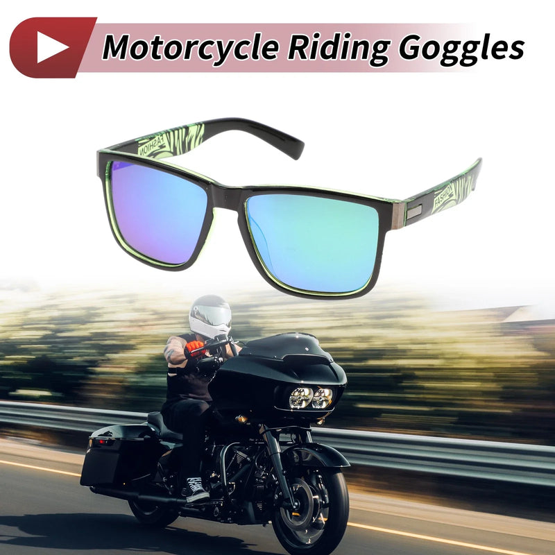 Motorcycle Riding Goggles / Green Lens Black Frame / Tri-acetel Cellulose