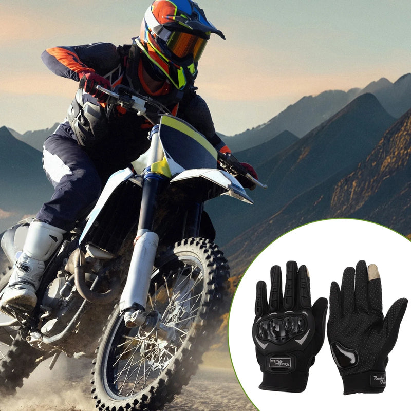L Motorcycle Gloves Breathable Full Finger Nylon Outdoor Gloves Black 1 Pair