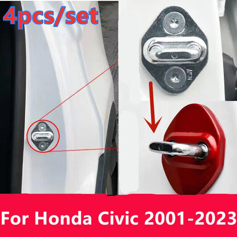 Honda Civic 4x Red Accessories Door Lock Protective Cover Trim (2001–2023)