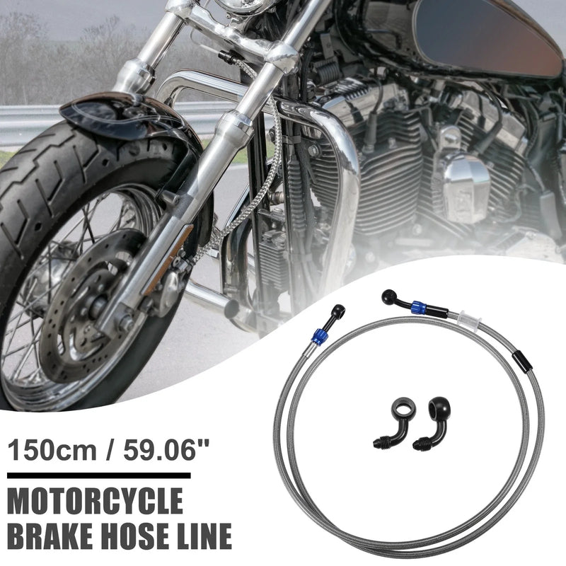 Motorcycle 1 x Brake Hose Braided Line 150cm Blue Silver Tone