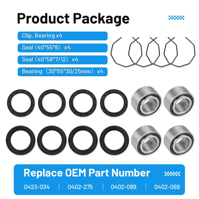 Arctic Cat ATV Front & Rear Wheel Hub Bearings Seals Kit (2002–2004)