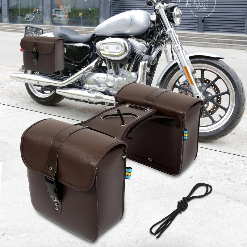 Motorcycle Pair Saddlebag Side Tool Bags Quick Release Buckles Brown