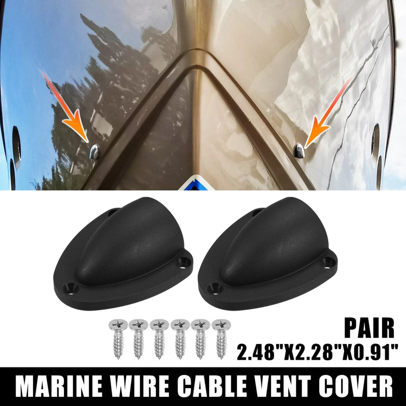 Pair 2.48x2.28 Marine Transducer Cover Clam Shell Vent Wire Cover Black