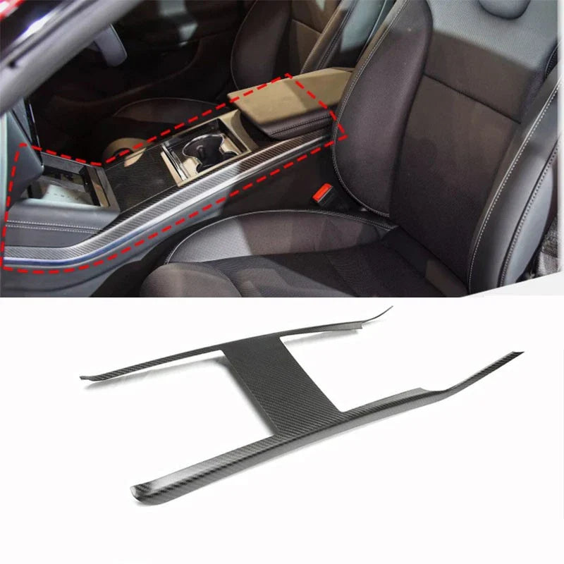 Tesla Model S X 2021+ 100% Carbon Fiber Console Cup Panel Cover Trim Matte