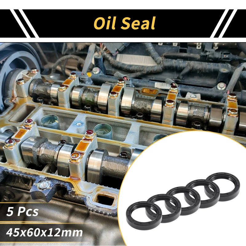 Oil Seal 45x60x12mm NBR Rubber Rotary Shaft Seal Black 5 Pcs