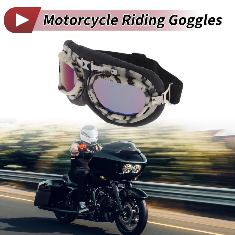1 Pc Motorcycle Riding Goggles Colorful Lens Black/White Frame PC PU Sponge
