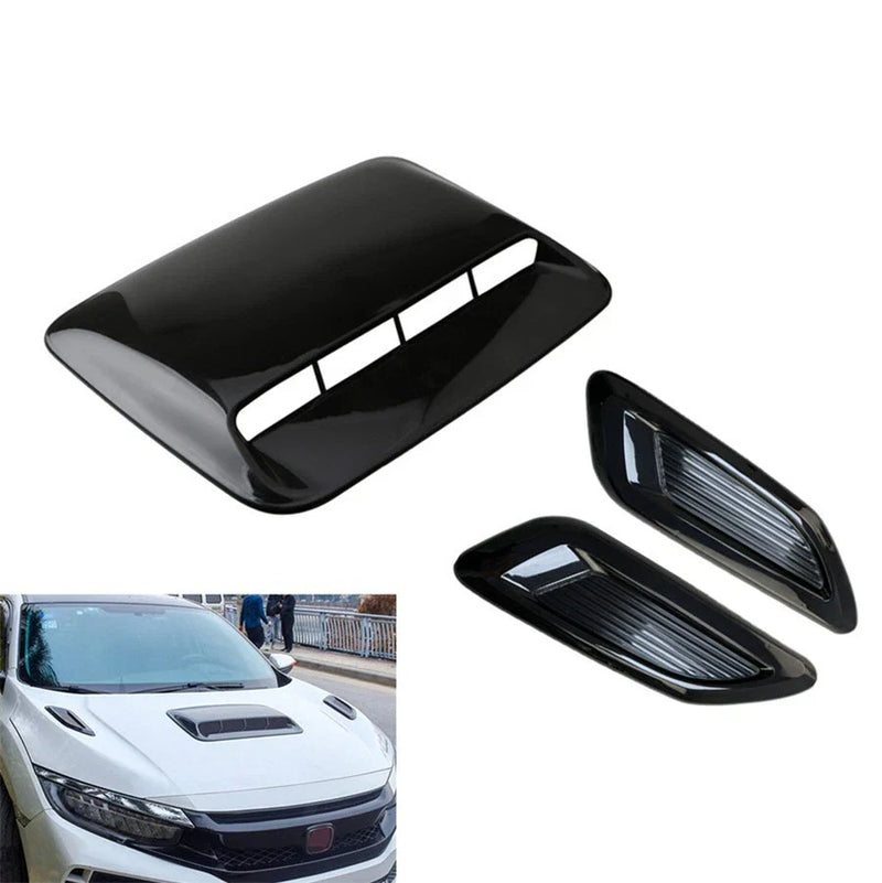 3 x Universal Car Air Flow Intake Hood Scoop Vent Cover Glossy Black