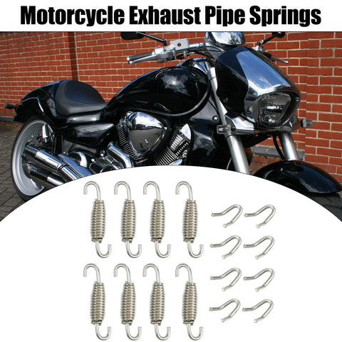 Motorcycle 8 x Exhaust Pipe Spring 55mm 2.17" U-Shape Hook Silver Tone