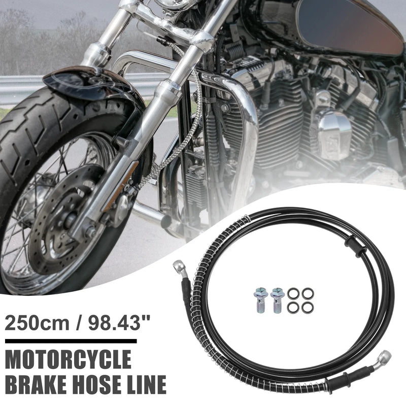 Motorcycle Brake Line Oil Hose Pipe with Spring Protection 250cm 1 Set