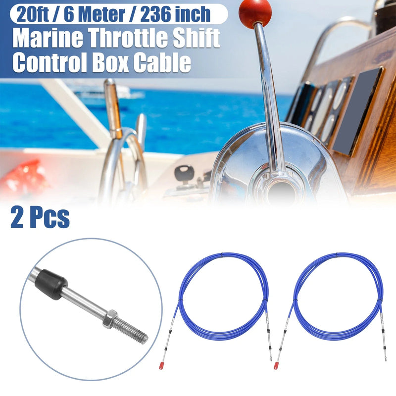 2 x 20ft 236 Inch Marine Throttle Shift Control Box Cable with Clevis Blue