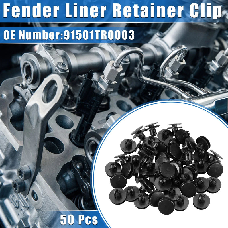 Honda - Durable Plastic Black 50 Pcs Fender Liner Retainer Clips