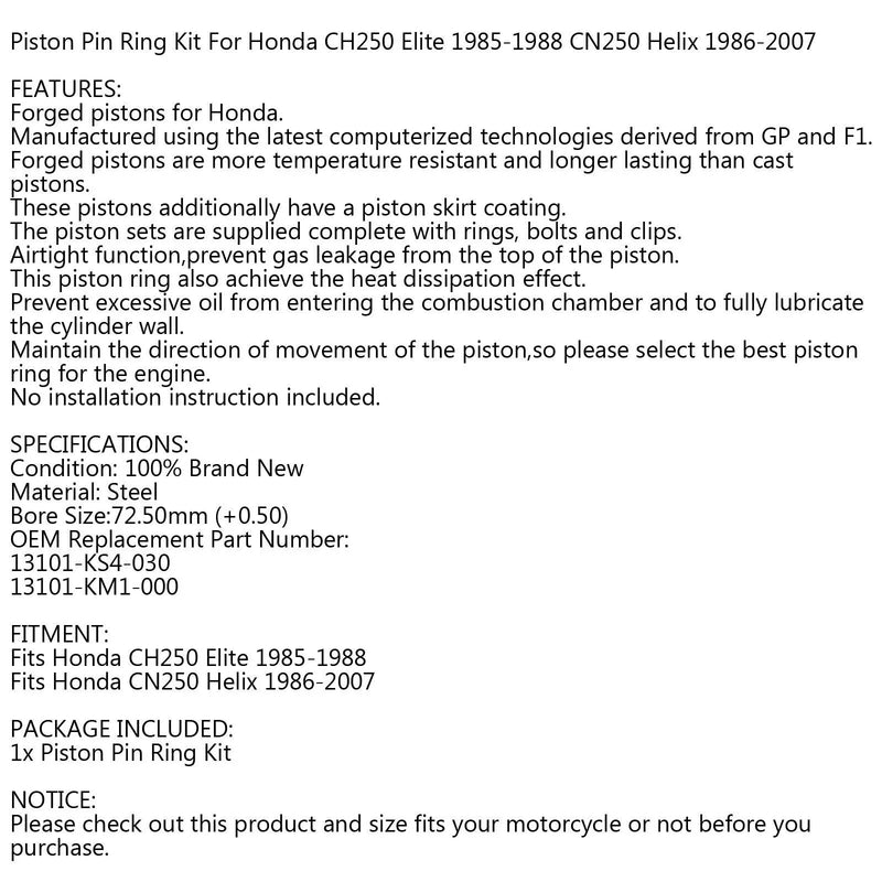 Honda Helix CN250 Piston Ring Kit 0.50mm (1986-2007)
