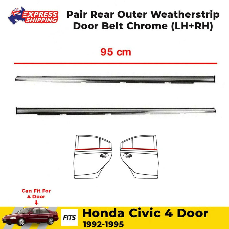 Rear Outer Weatherstrip Door Belt Chrome RR RL Fit Honda Civic EF EC EE 4D 92-95