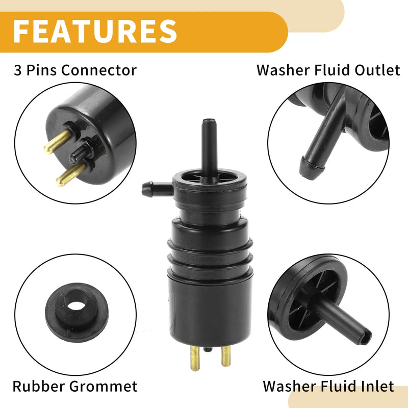 Mercedes-Benz 560SL Windshield Washer Pump w/ Grommet (1986-1989)