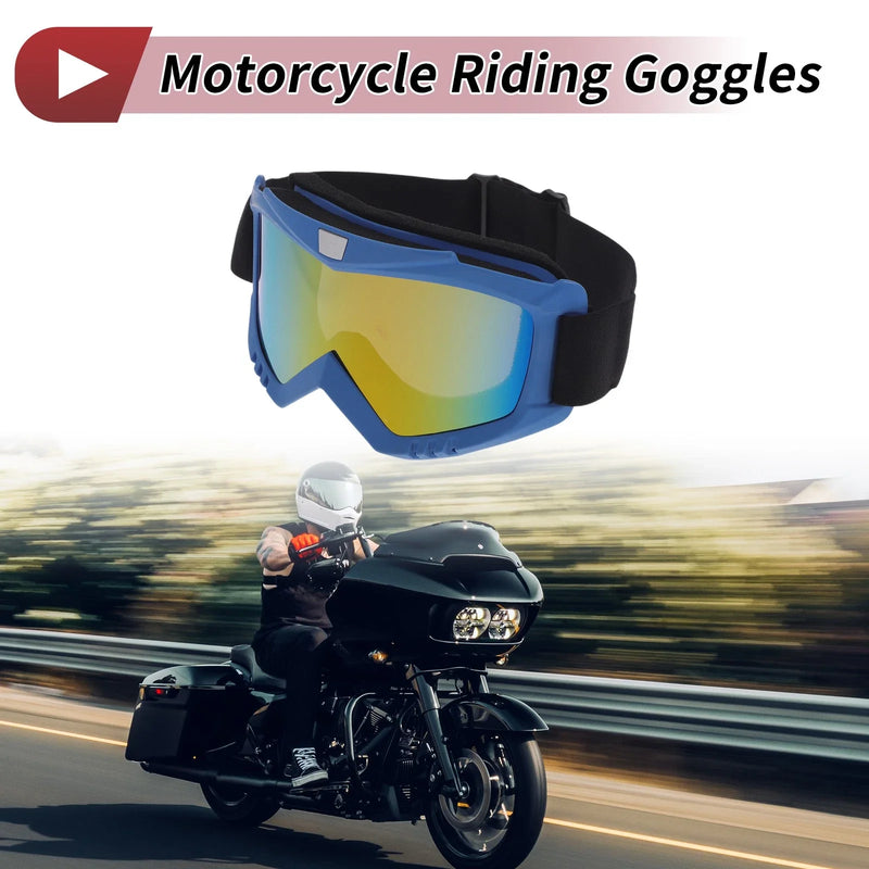 Motorcycle Riding Goggles Colorful Lens Blue Frame PC Cycling Sunglasses