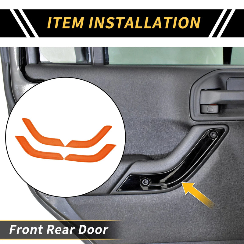 Jeep Wrangler Orange Front Rear Door Handle Panel Bezel Cover Trims (2007-2023)