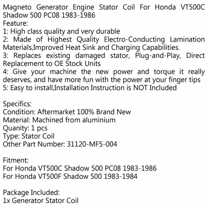 Honda VT500C Shadow 500 Stator Coil (1983-1986)