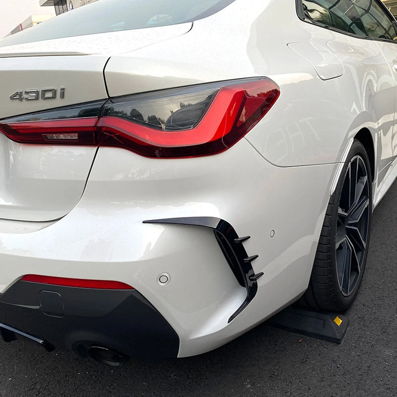 BMW 4 Series G22 G23 2 x Black Rear Bumper Side Spoiler Trim (2020-2023)