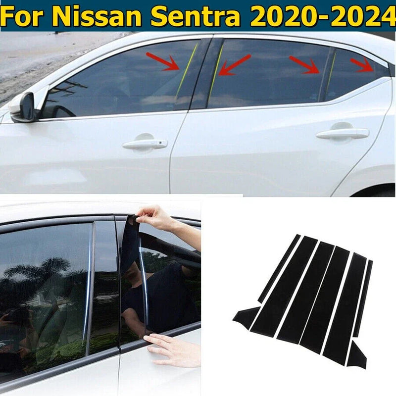 Nissan Sentra 8Pcs Black Pillar Posts Window Door Trim Cover (2020–2024)