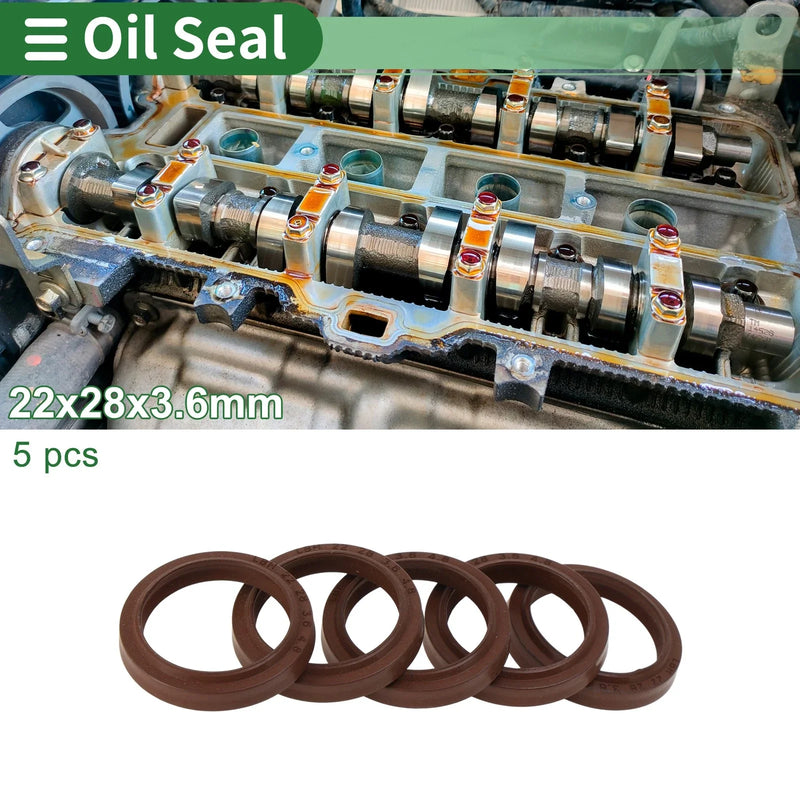 MakeModel Oil Seal Rotary Shaft Seal FKM Rubber 22x28x3.6mm Brown 5 Pcs