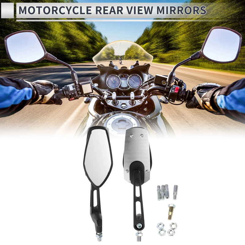 M8/M10 Motorcycle Rear View Mirrors - Handlebar Mirrors Aluminum Black Silver Tone