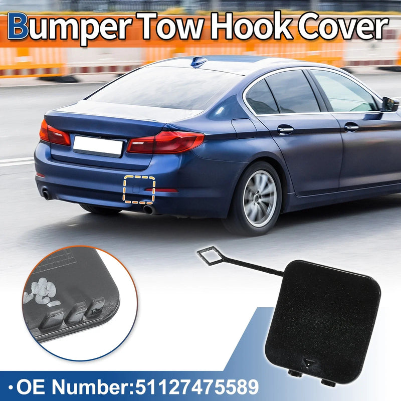 BMW 530i 530e 540i M5 Black Tow Hook Cover Rear Car Bumper