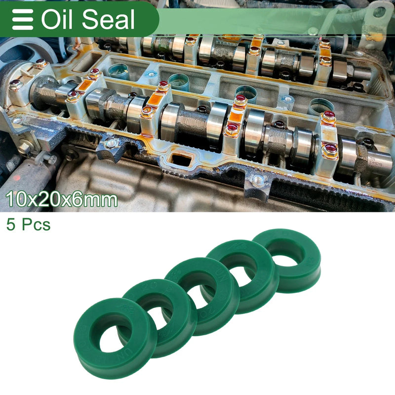 Oil Seal TPU Rotary Shaft Seal 10x20x6mm Green 5 Pcs