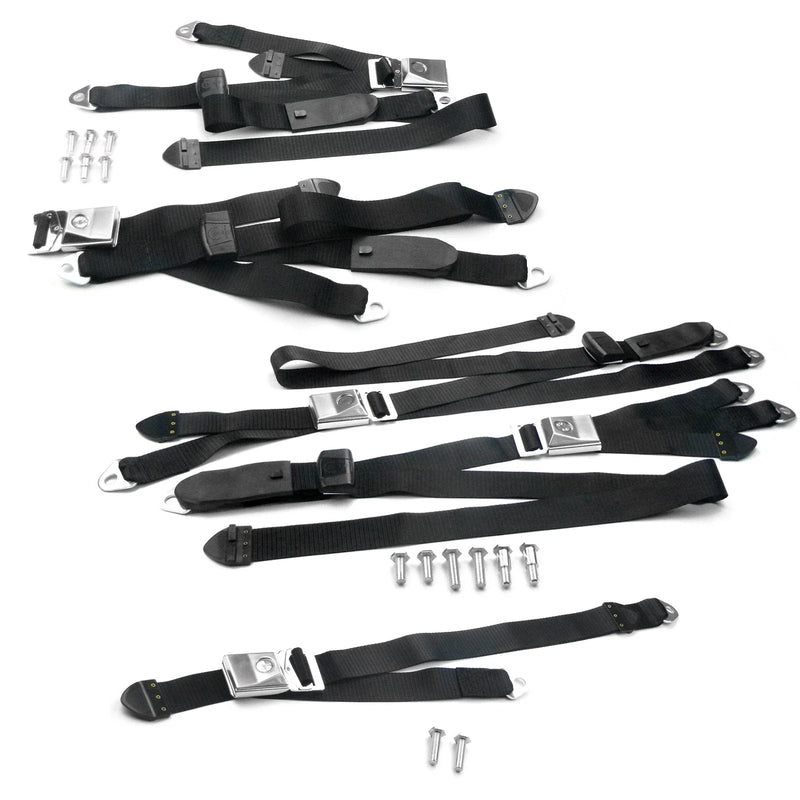 Ford XW XY Falcon Complete Black Seat Belt Kit (1966-1972)