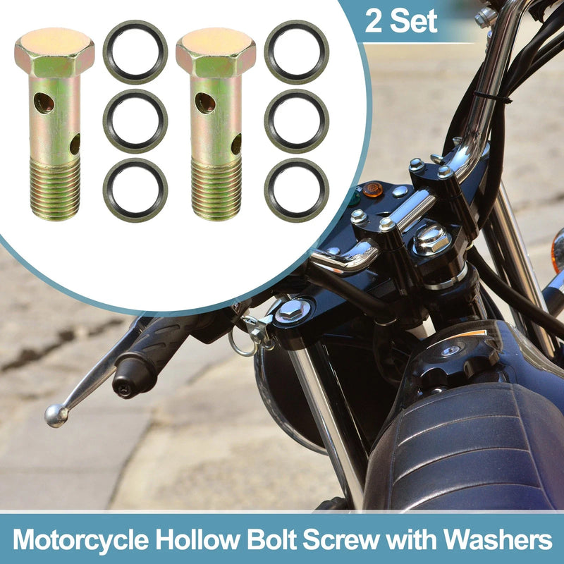 Motorcycle 2 x Bolt Set M14x1.5 51mm Hollow Bolt Screw with Washer