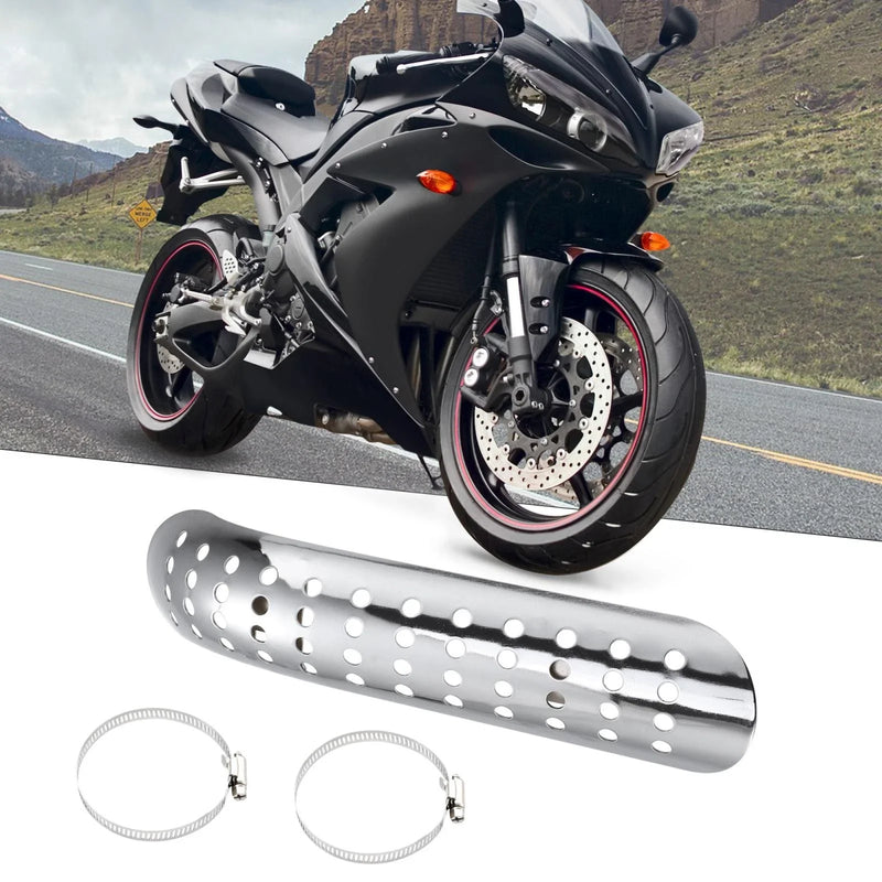 Harley Curved with Hole Silver Tone Set Exhaust Heat Pipe Shield