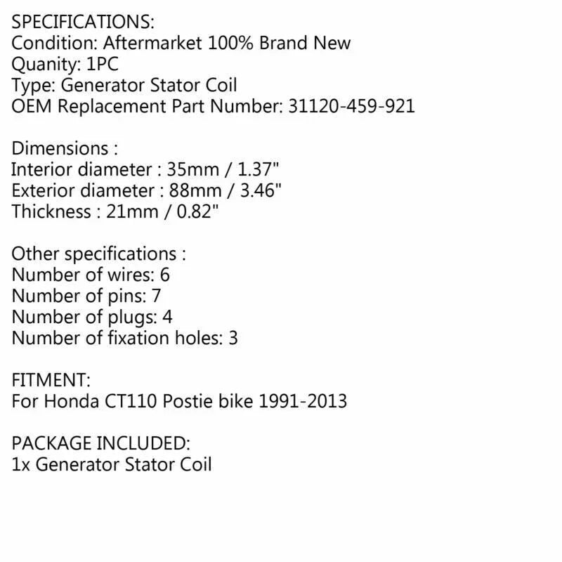 Honda CT110 Generator Stator 12V 8 Pole (1980-1986)