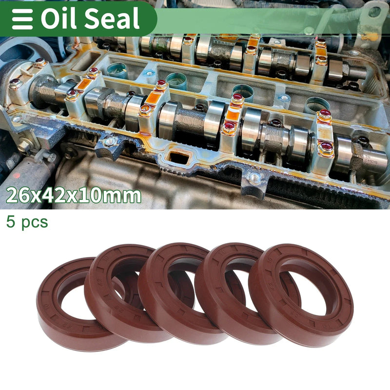 Oil Seal 26x42x10mm FKM Rubber Seal Ring Rotary Shaft 5 Pcs