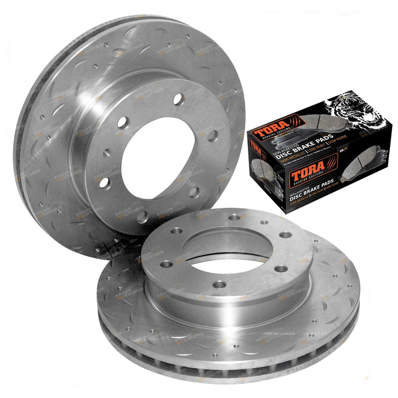 Mazda BT-50 Ute Front Dimpled Slotted Disc Rotors & Brake Pads