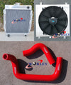 Datsun 1200 B110 3 Row Aluminum Radiator & Fan & Red Hose (1970-1976)