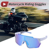 Motorcycle Riding Goggles Blue Lens White Frame PC Cycling Sunglasses