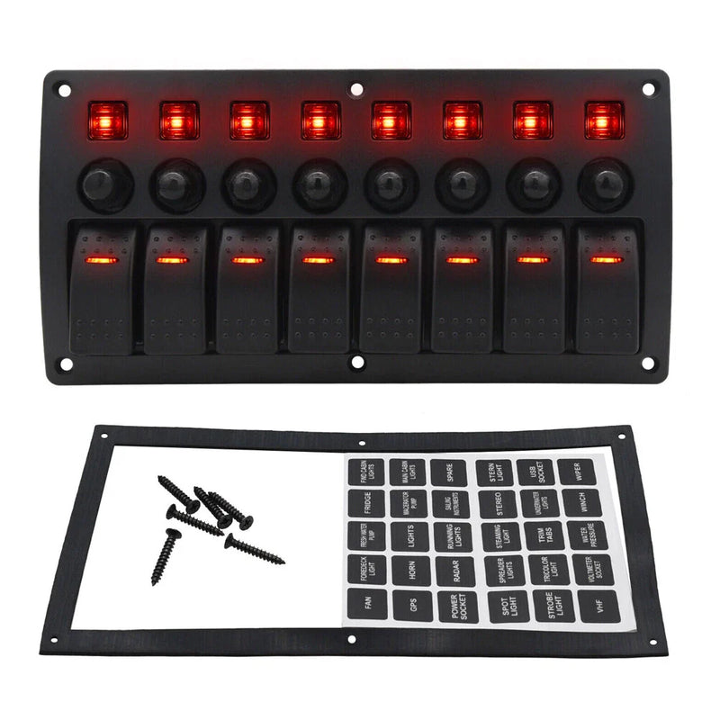 Car RV Marine Boat 8 Gang Red LED Toggle Rocker Switch Panel