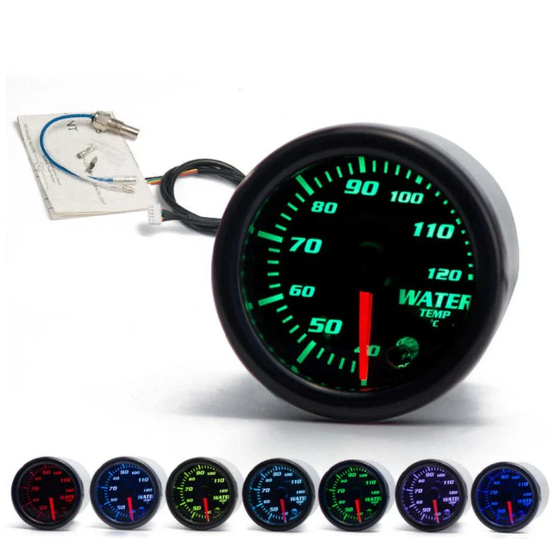 Car 2" 52mm DC12V 7 Color LED Water Coolant Temp Gauge